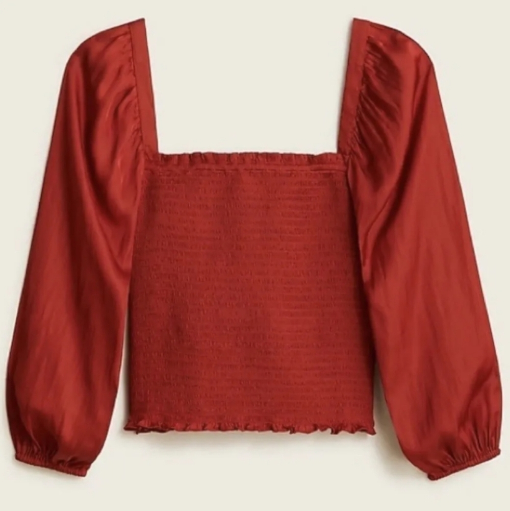 J. Crew Silk Square Neck Smocked Top Size Small